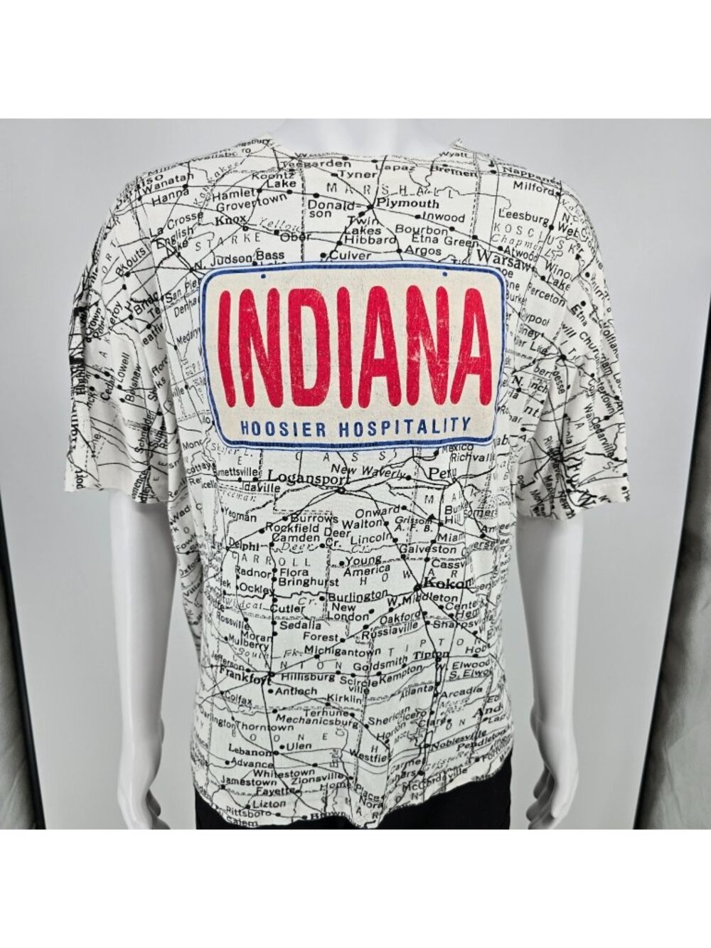 Vintage 1990s Indiana Hoosier Hospitality All Over Print Map T-Shirt (OSFA/3XL)